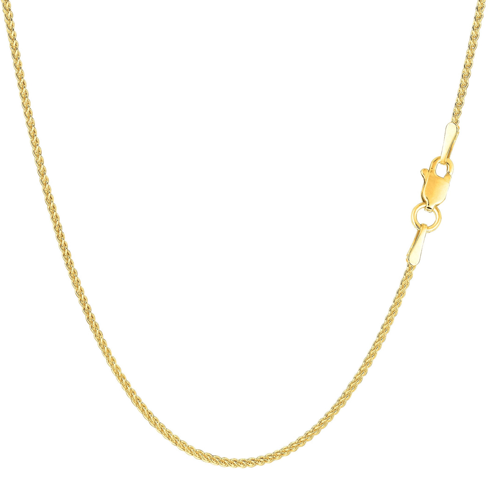 14k Yellow Real Gold Round Wheat Chain Necklace, 1.2mm, 18″