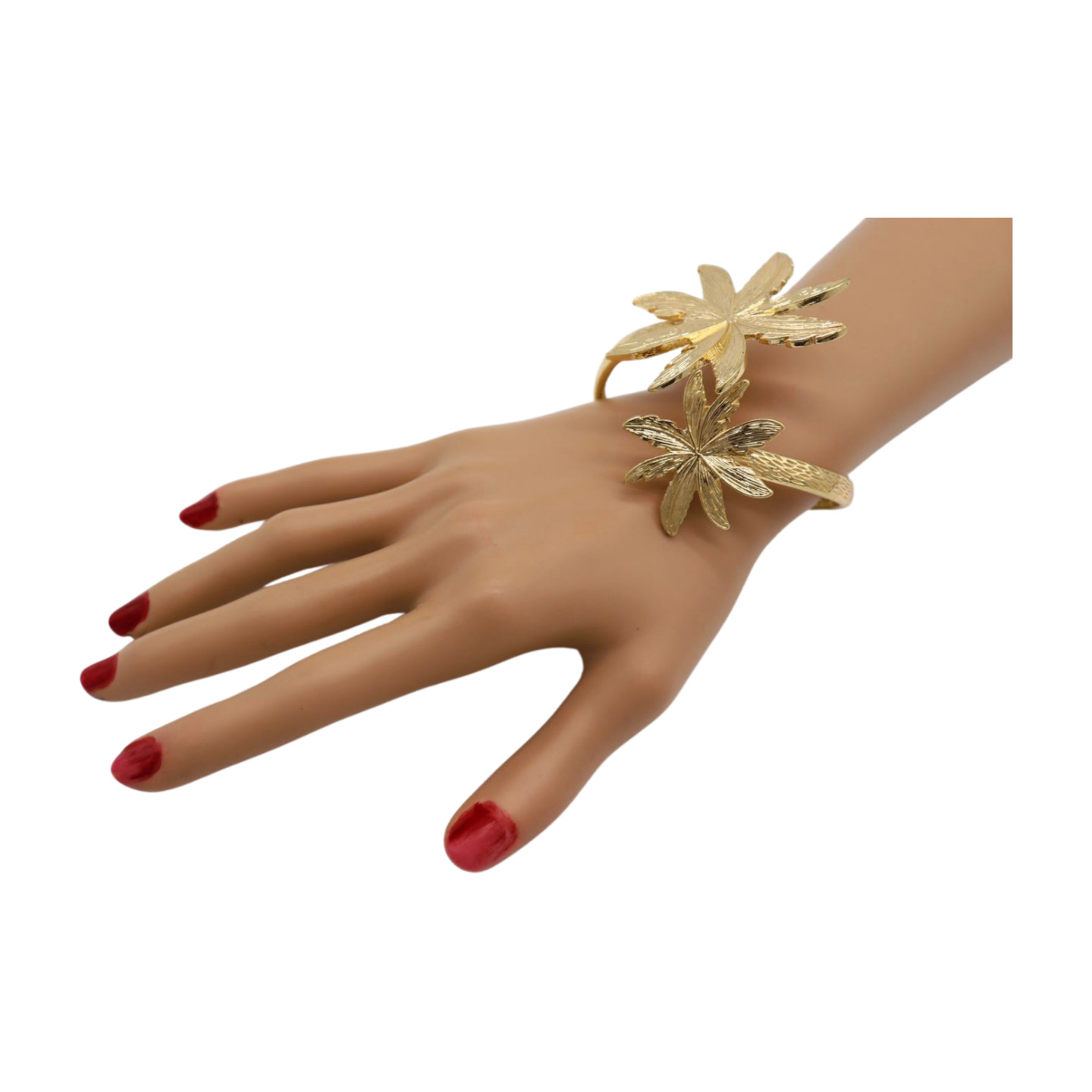 Women Wrist / Arm Cuff Bracelet Gold Metal Flowers Wrap Around Cute Accessory