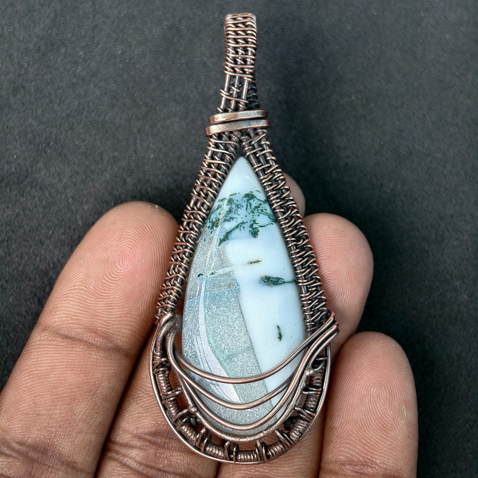 Copper Wire Wrapped Dendritic Opal Pendant, Handmade Gemstone Necklace