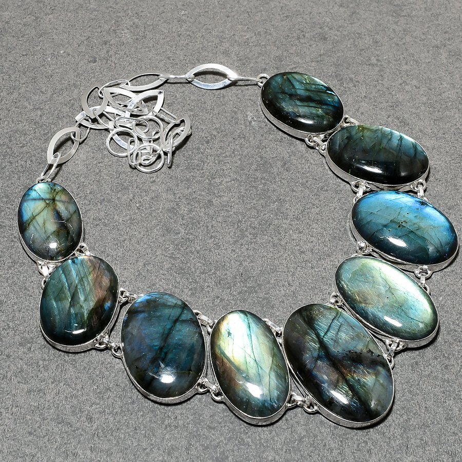 Blue Fire Labradorite Oval Shape Gemstone Handmade Jewelry Necklace 18″ SR 6770