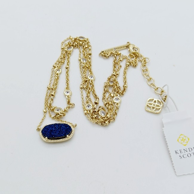Kendra Scott Elisa Gold Crystal Multi Strand Pendant Necklace in Dark Blue Drusy