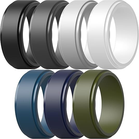 Silicone Rings Various Colors Brass Silver Green White Navy Sizes 7/8/9/10/11/12