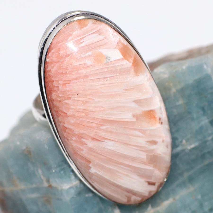 925 Silver Plated Scolecite Ring US 7 Boho Jewelry Fashion Forwarded Jewelry GW