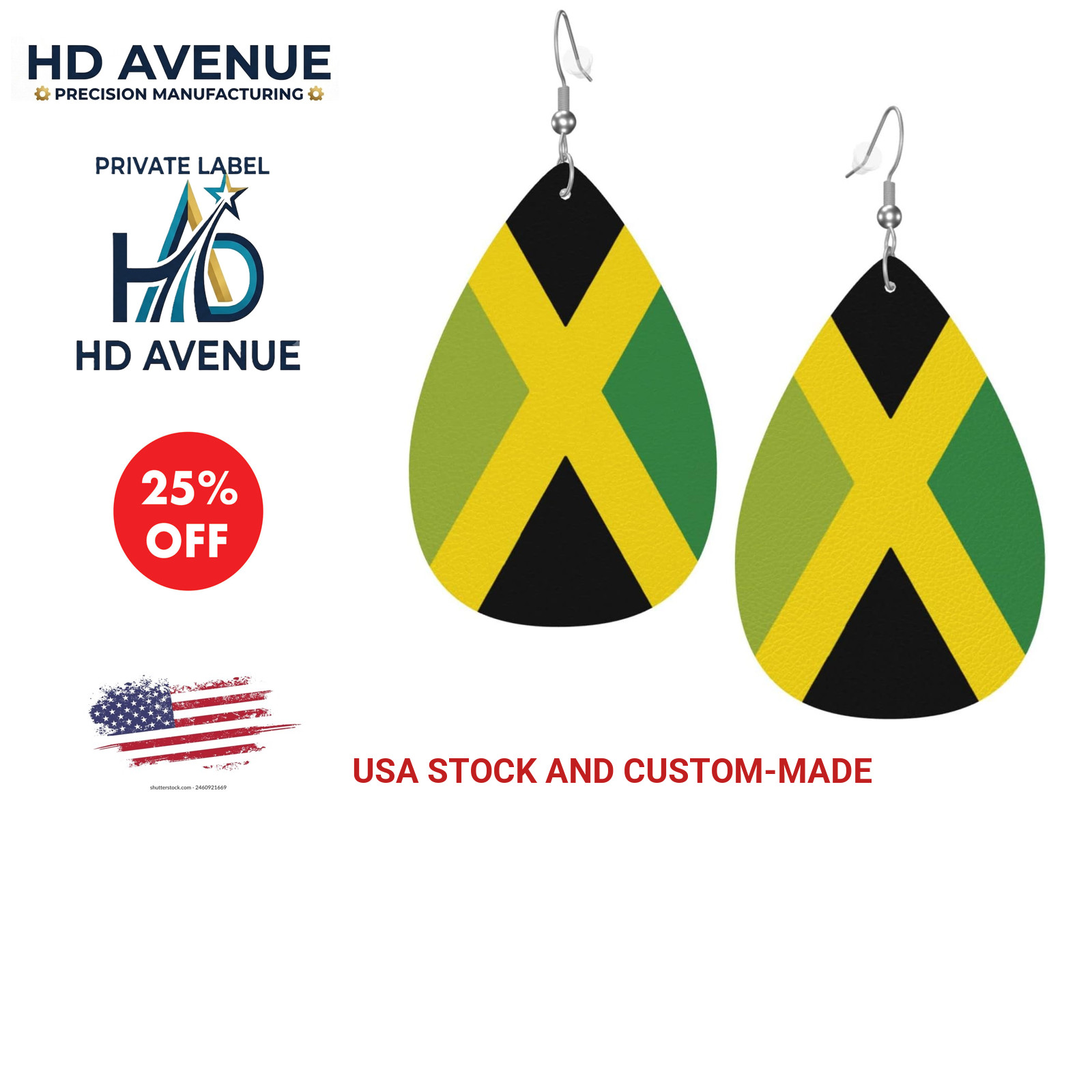 Jamaica Flag Faux Leather Earrings Women Lightweight Teardrop Dangle Jewelry