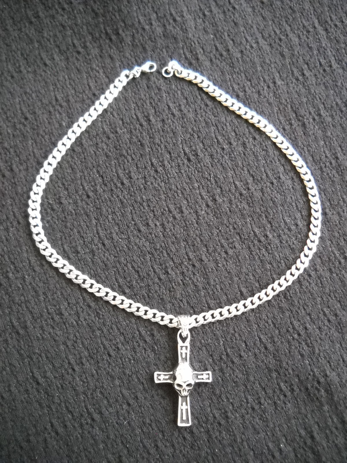 Stainless Steel Gothic Skull Cross Biker Pendant Necklace with 22″ Chain