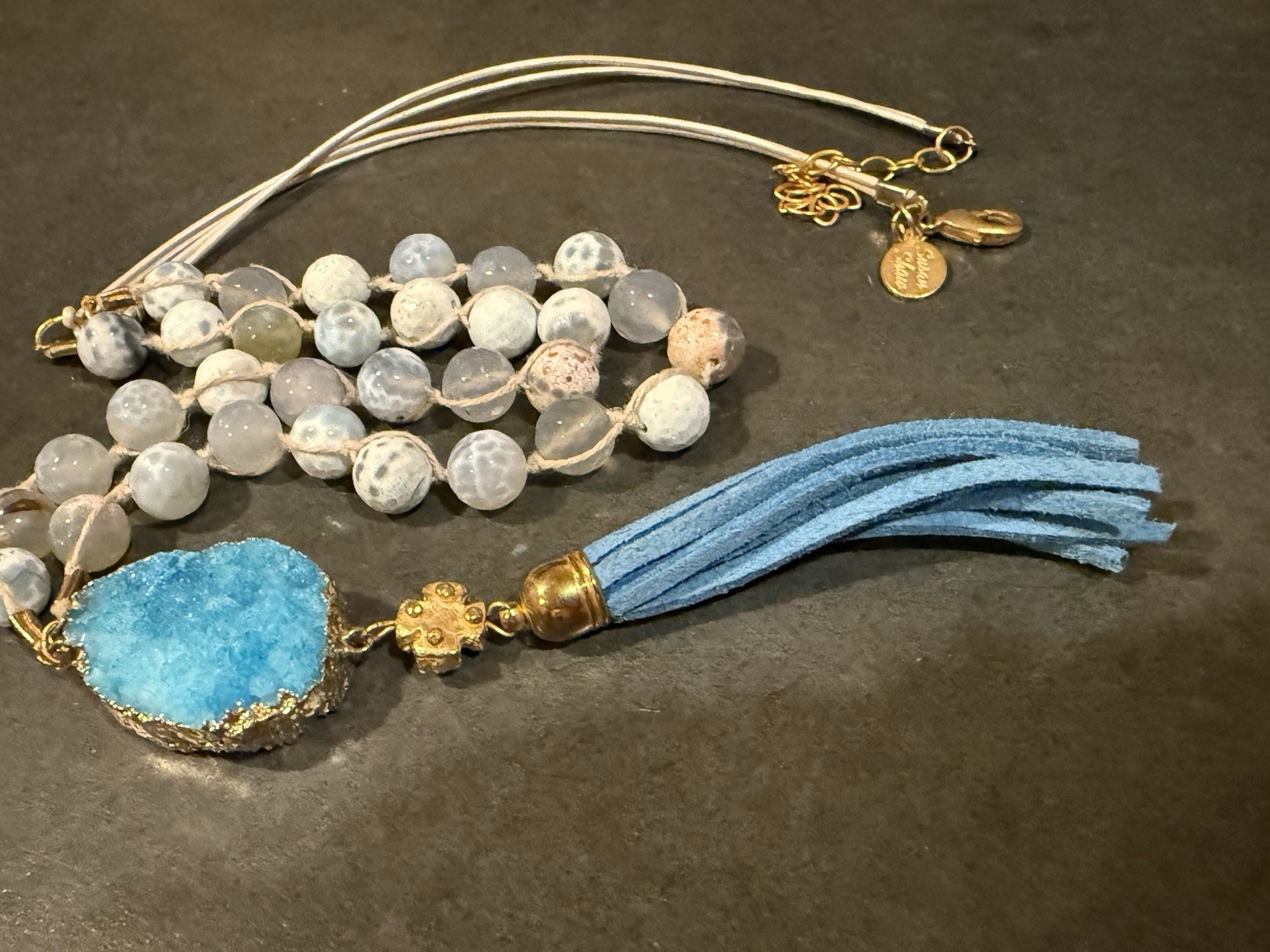 Susan Shaw Druzy Stone Tassel Necklace Blue Stone 33 To 35 In Adj