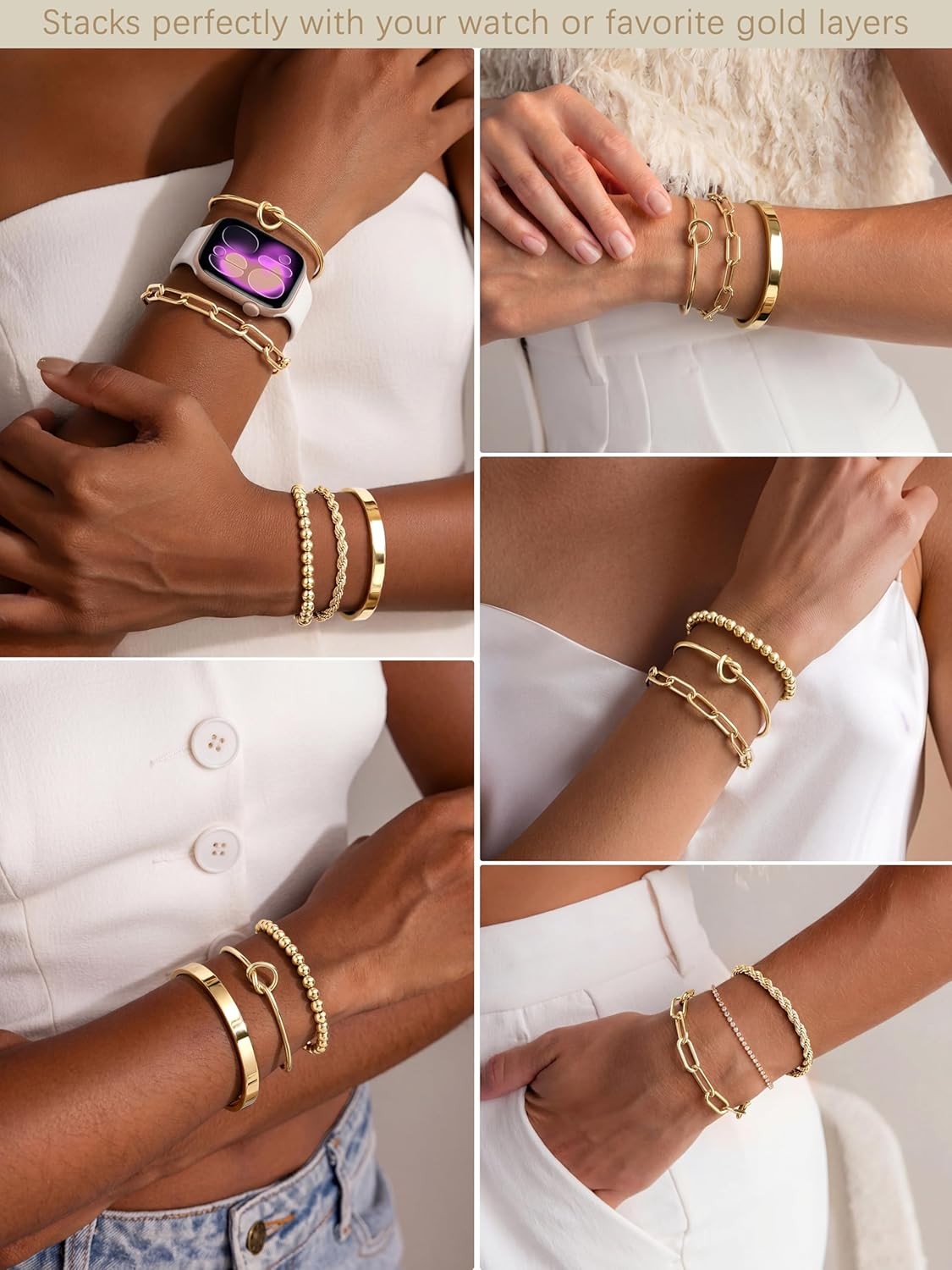 Gokeey Gold Bracelets Set for Women Non Tarnish, Waterproof 14K Gold Plated Ster
