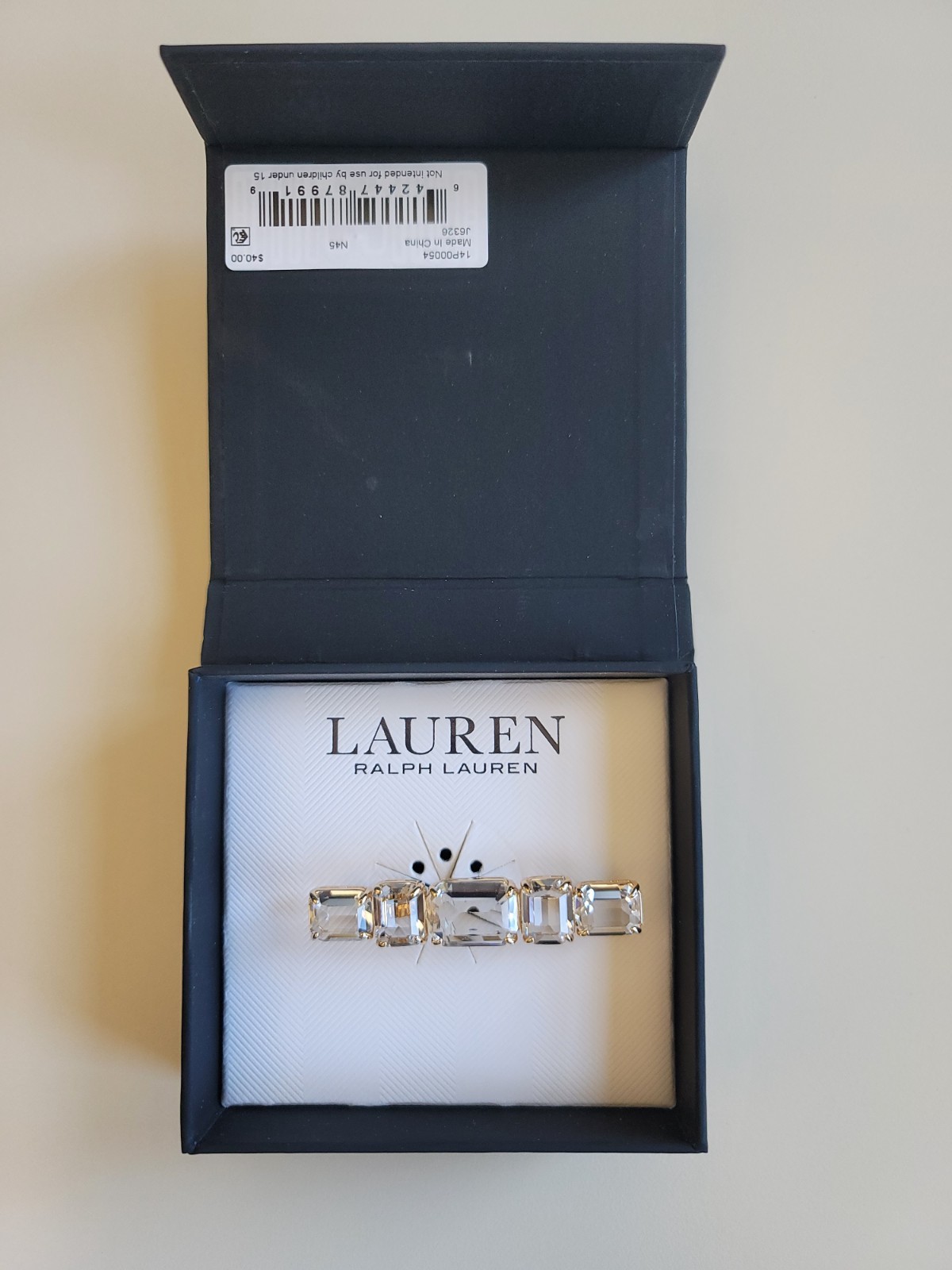 LAUREN Ralph Lauren Crystal Stone Gold Tone Pin New in Box 064244 7879919