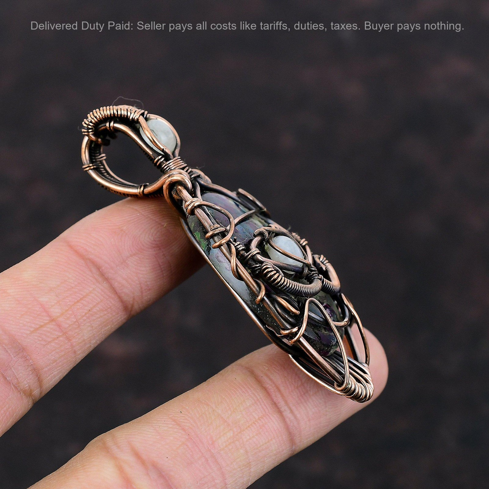 Copper Multi Fire Labradorite Gemstone Rainbow Moonstone Wedding Pendant Jewelry