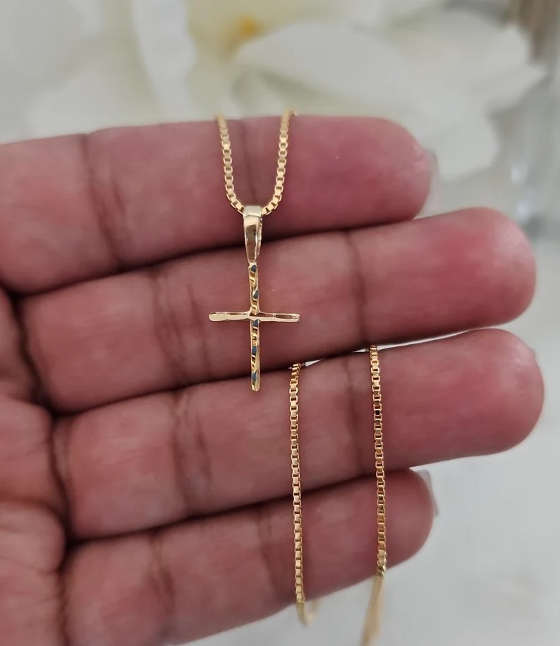 Gold Cross Necklace, Tiny Cross Necklace, 14k Gold Plated