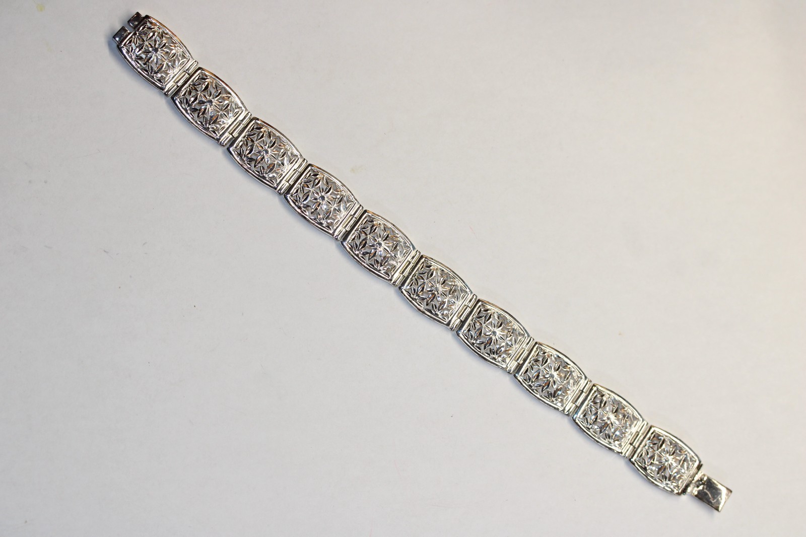 Vintage 925 Sterling Silver Floral Filigree Panel Bracelet 7.5” Signed 21g #285