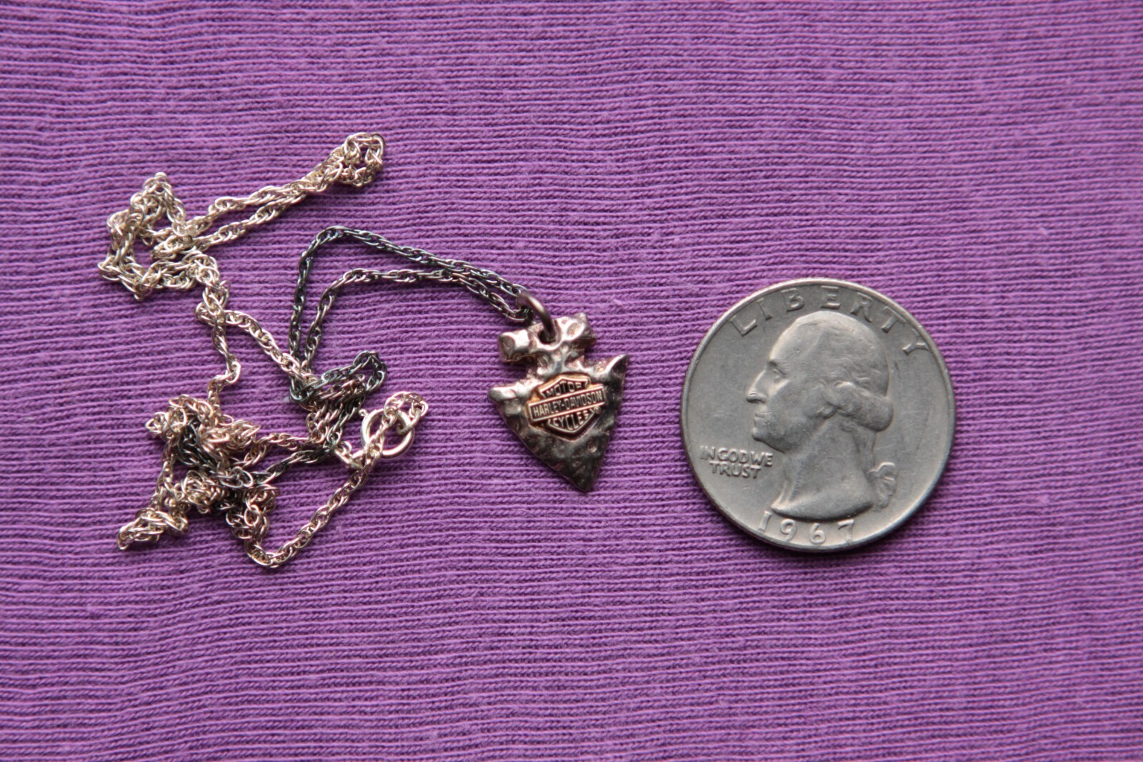 Vtg Black Hill Sterling Silver Harley Davidson Arrow Pendant with Sterling Chain