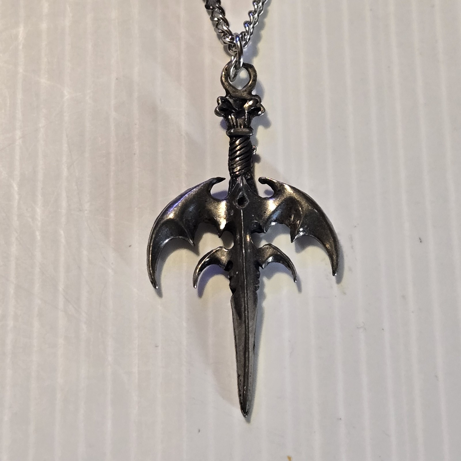SWORD / WINGS Pewter Pendant Charm /18″-24″ STAINLESS CURB CHAIN NECKLACE