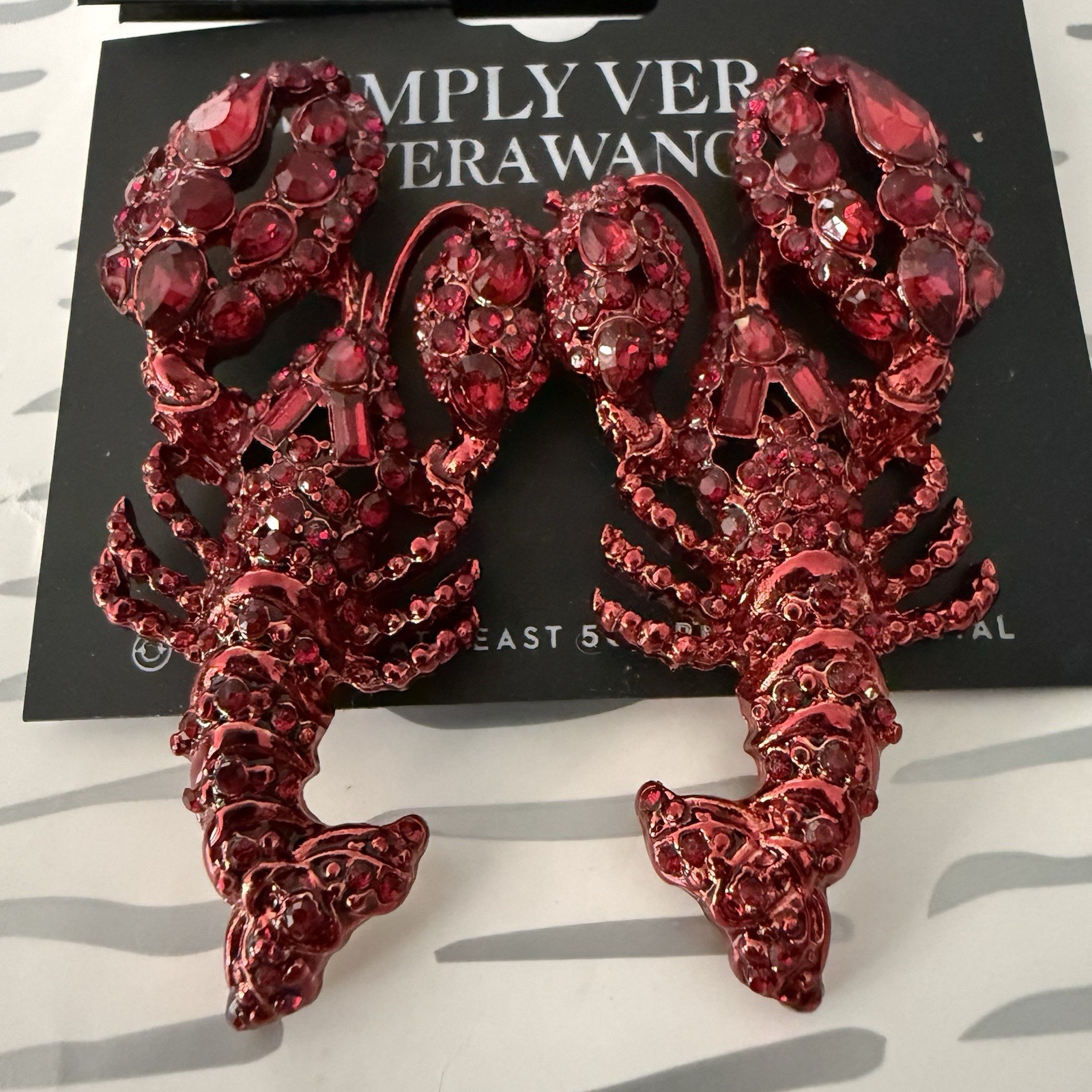 Simply Vera Vera Wang Red Rhinestone Lobster Earrings Maine Summer Ocean Beach