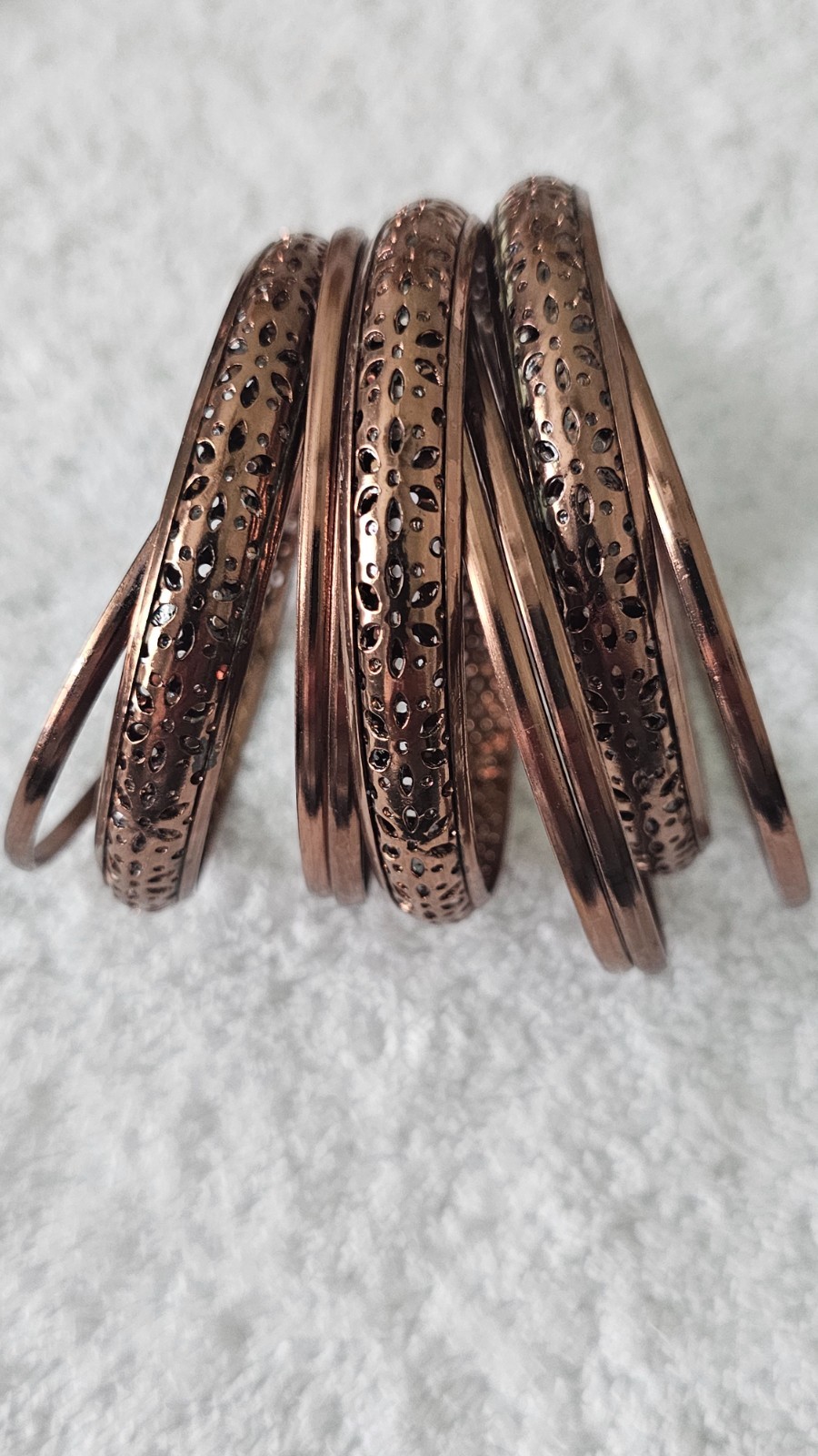 NWT Antika Collection Bangle Bracelets, Set of 9, Copper Metal, 2 7/8″ Dia.