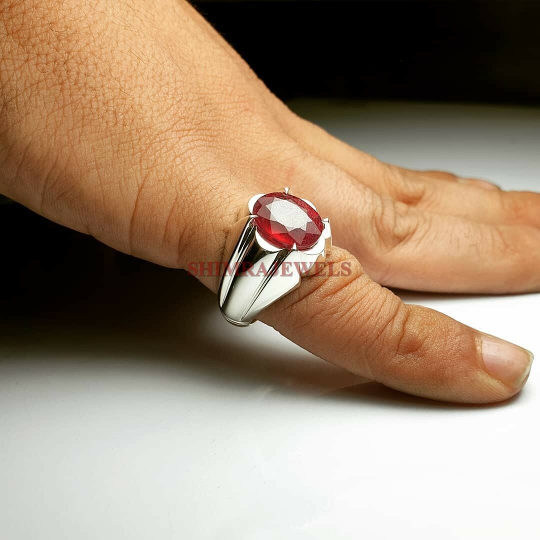 Heated Ruby Gemstone with 925 Sterling Silver Ring for Men’s #649
