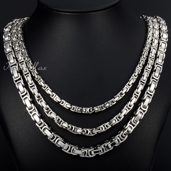 5mm Men’s Byzantine Box Link Necklace 316L Stainless Steel Chain Gift 18-30″