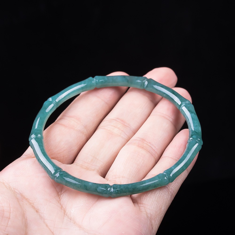 Certified Burma Grade A Natural Blue Jade Jadeite Bracelet Carved Bamboo Bangle