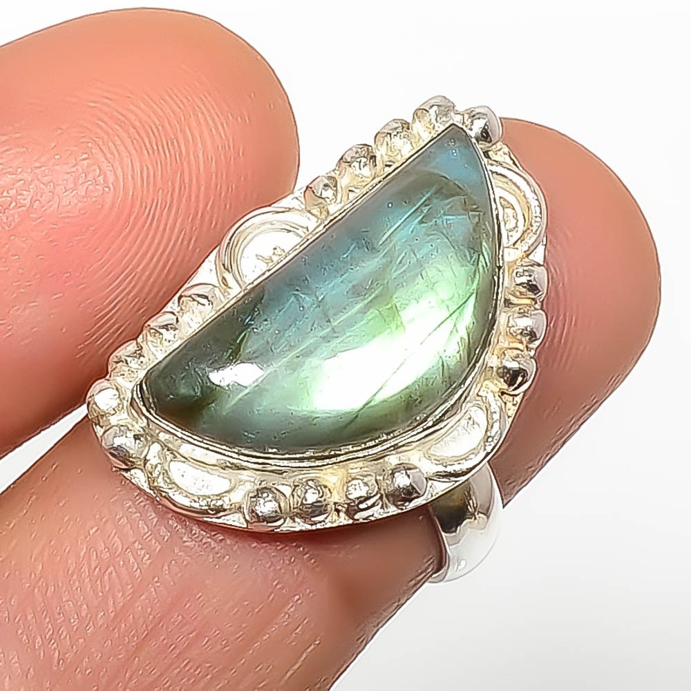 Natural Labradorite – Canada Gemstone 925 Silver Plated Ring s.7 TR7787-416