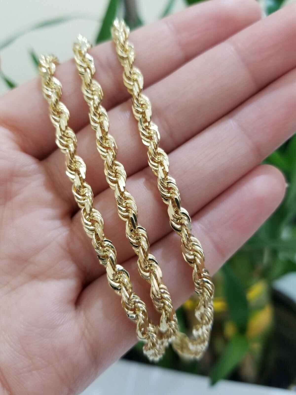 Real 14K SOLID Yellow Gold Rope Chain 5mm 20-28Inches necklace Lobster Lock 14kt