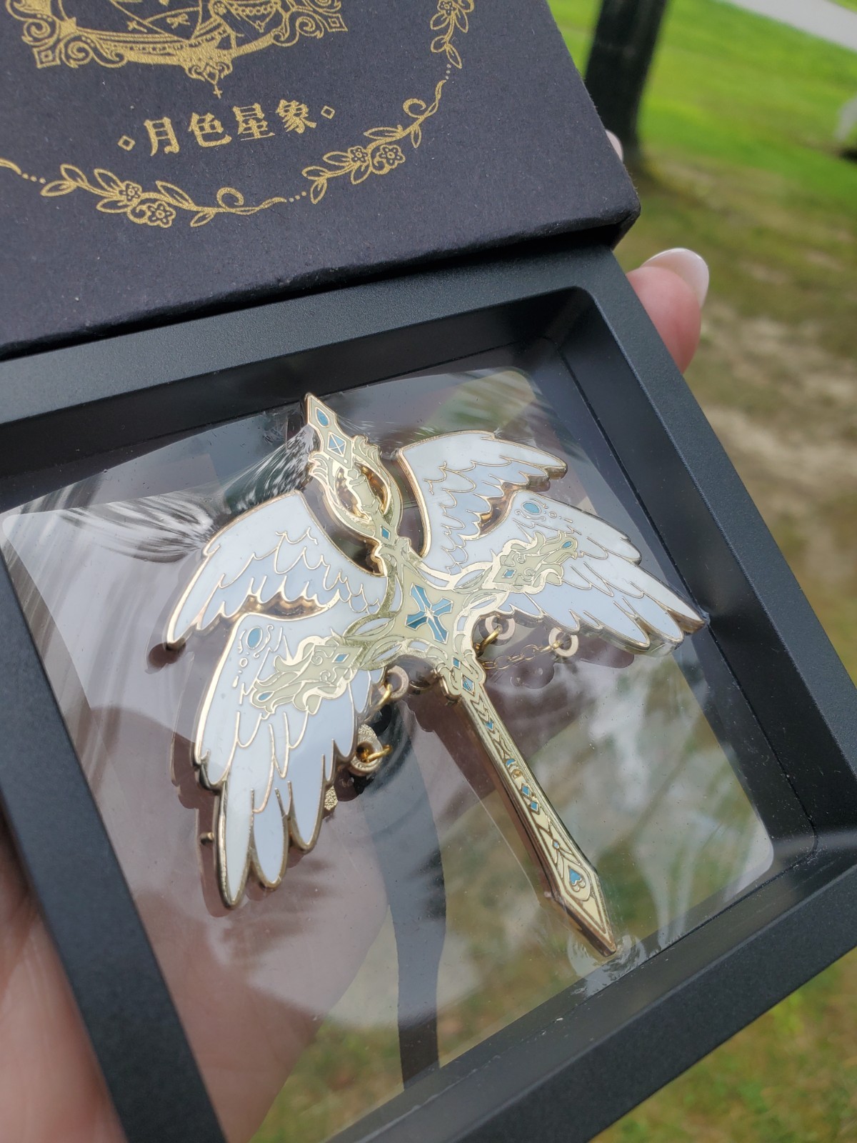 Cross, Wings, and Star Brooch, Enamel Accessory, 1 Piece
