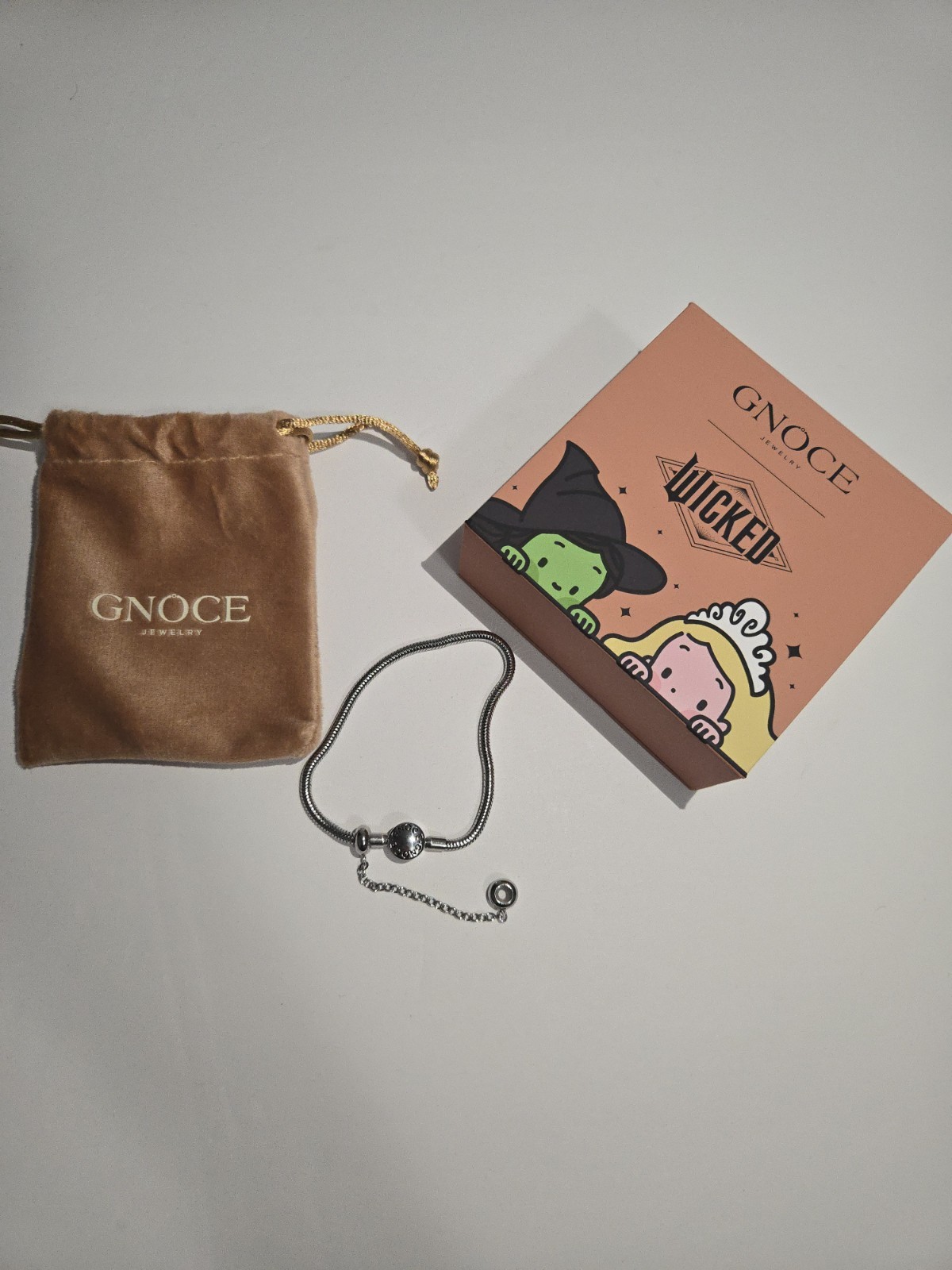 Gnoce Silver Adjustable Chain Bracelet w/ Slider Closure. Box And Bag Included
