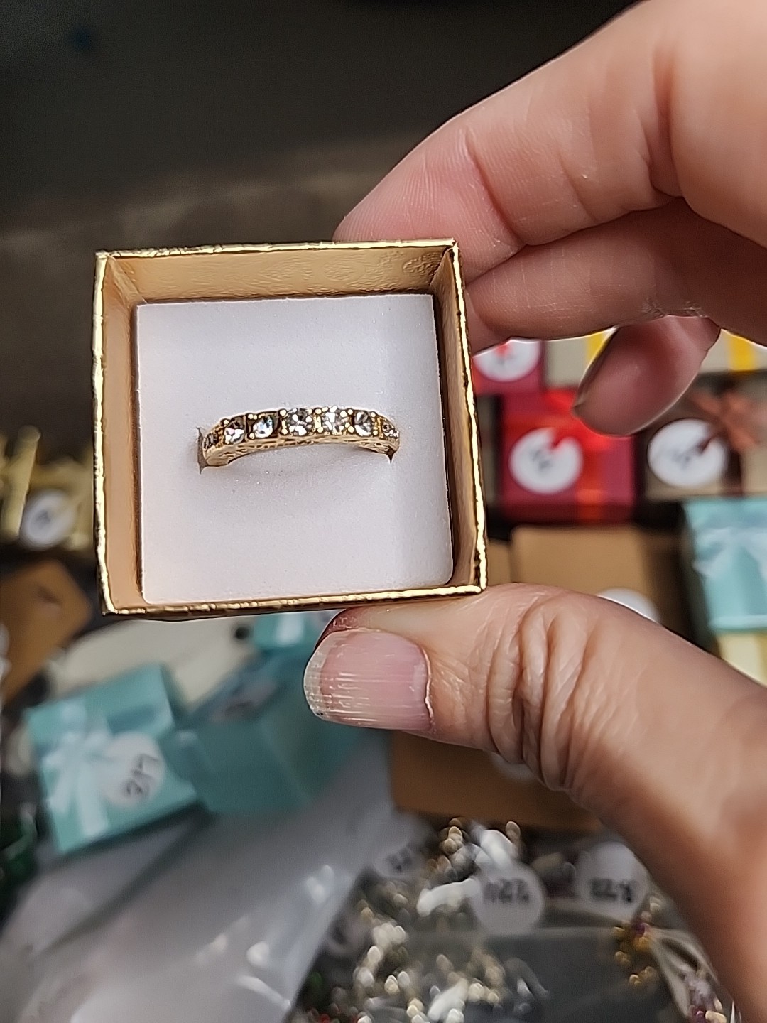 Round Cut Simulated Diamonds In Yellow Gold Plated Ring Sz 7 #180