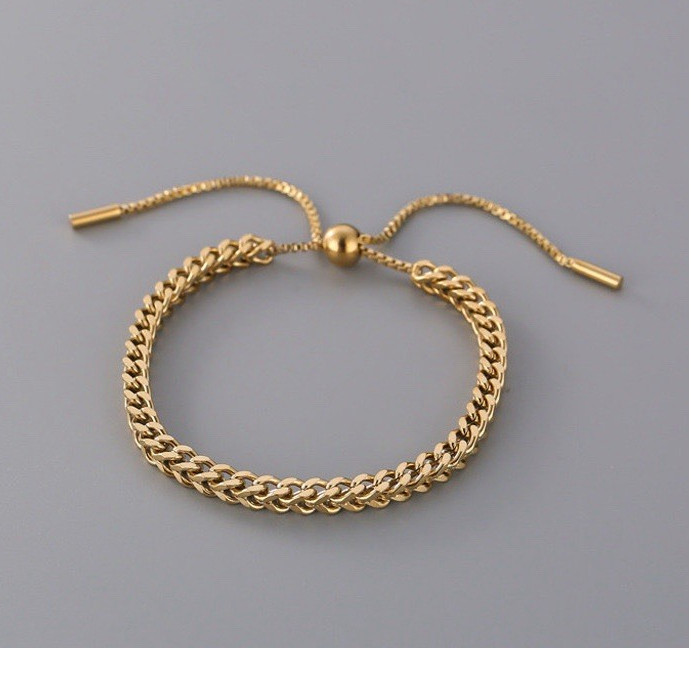 18k Gold Plated Metal Curb Link Adjustable Chain Bracelet Bolo Closure