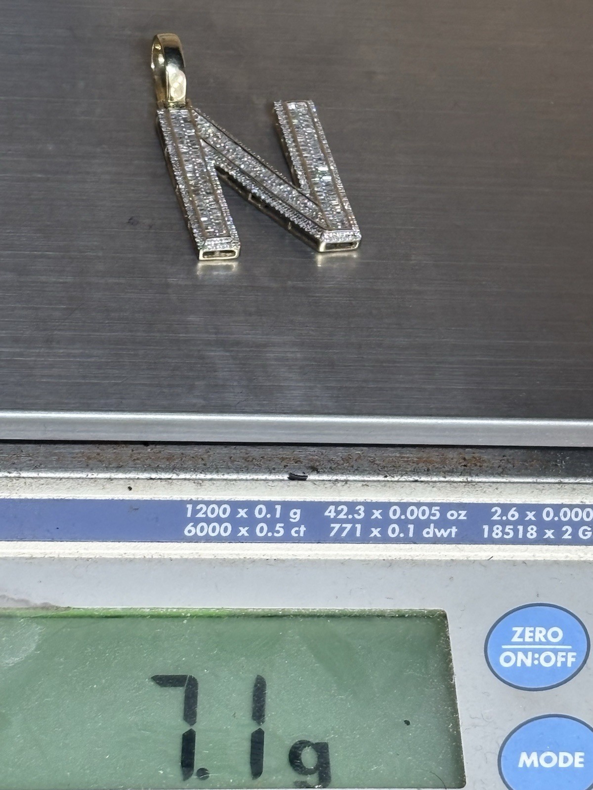 Letter N Pendant , 10k gold with SI natural diamonds 1.33ctw , 1.75 inches .