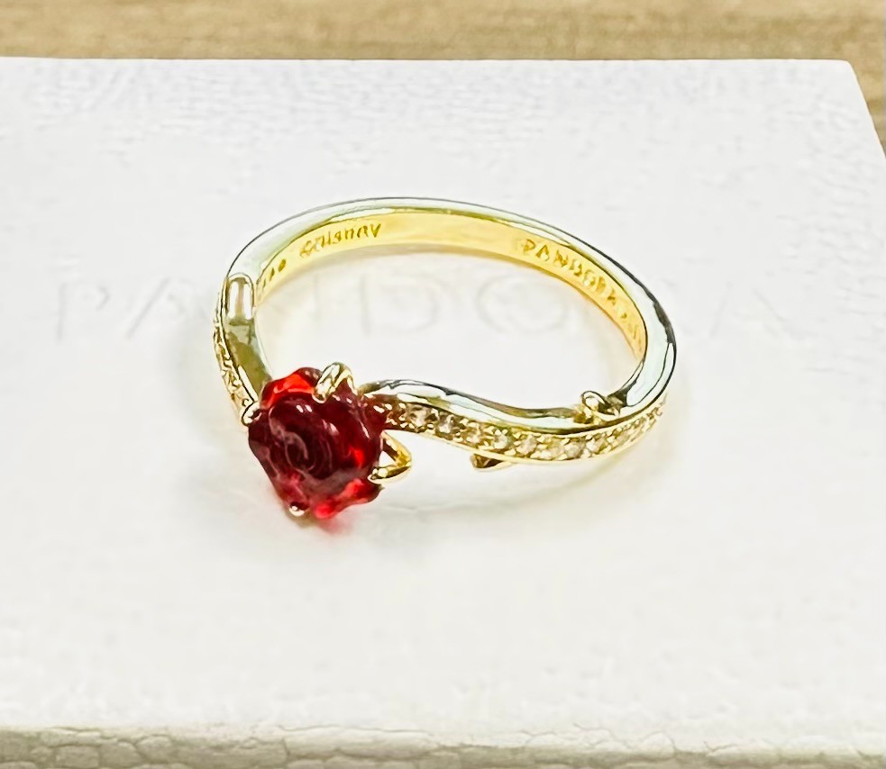 Pandora 14k Gold Plated Beauty and The Beast Enchanted Rose Ring 163984C01 +BOX