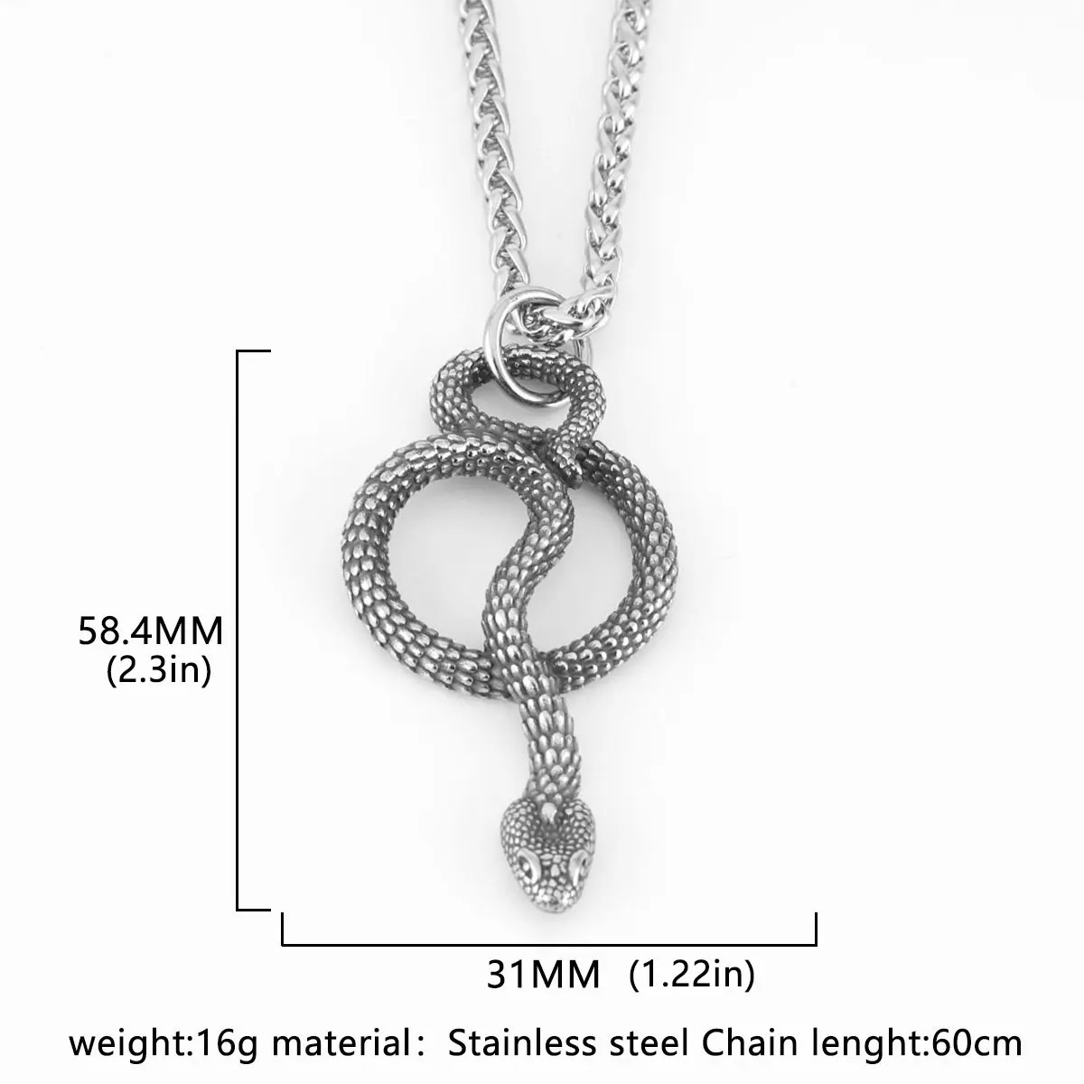 Stainless Steel Animal Snake Pendant Men Women Gothic Punk Hip Hop Handmade