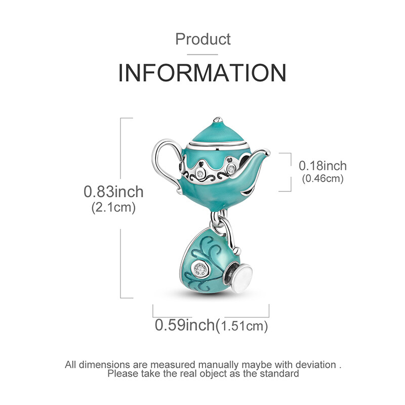 MULA European Silver Plated Charm AAA CZ Green Enamel Teapot For Women Bracelet