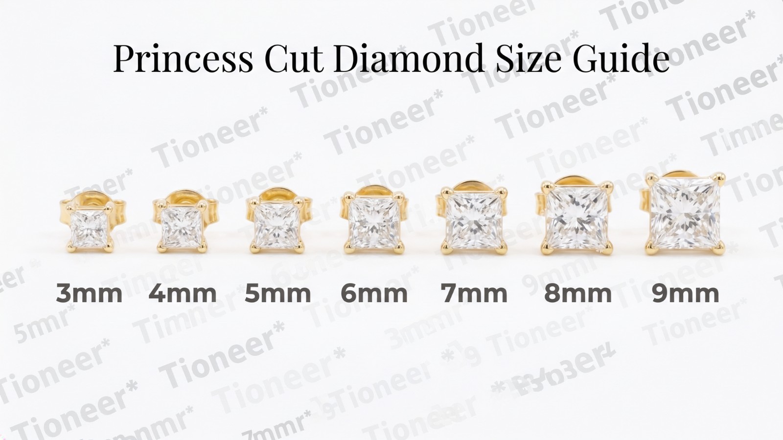 14K Solid Yellow Gold Square Princess Cubic Zirconia Screw Back Stud Earrings