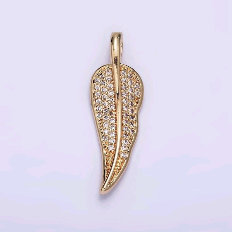 24K Gold Filled Clear Micro Pave CZ Natural Leaf Pendant Dainty Botanical Charm
