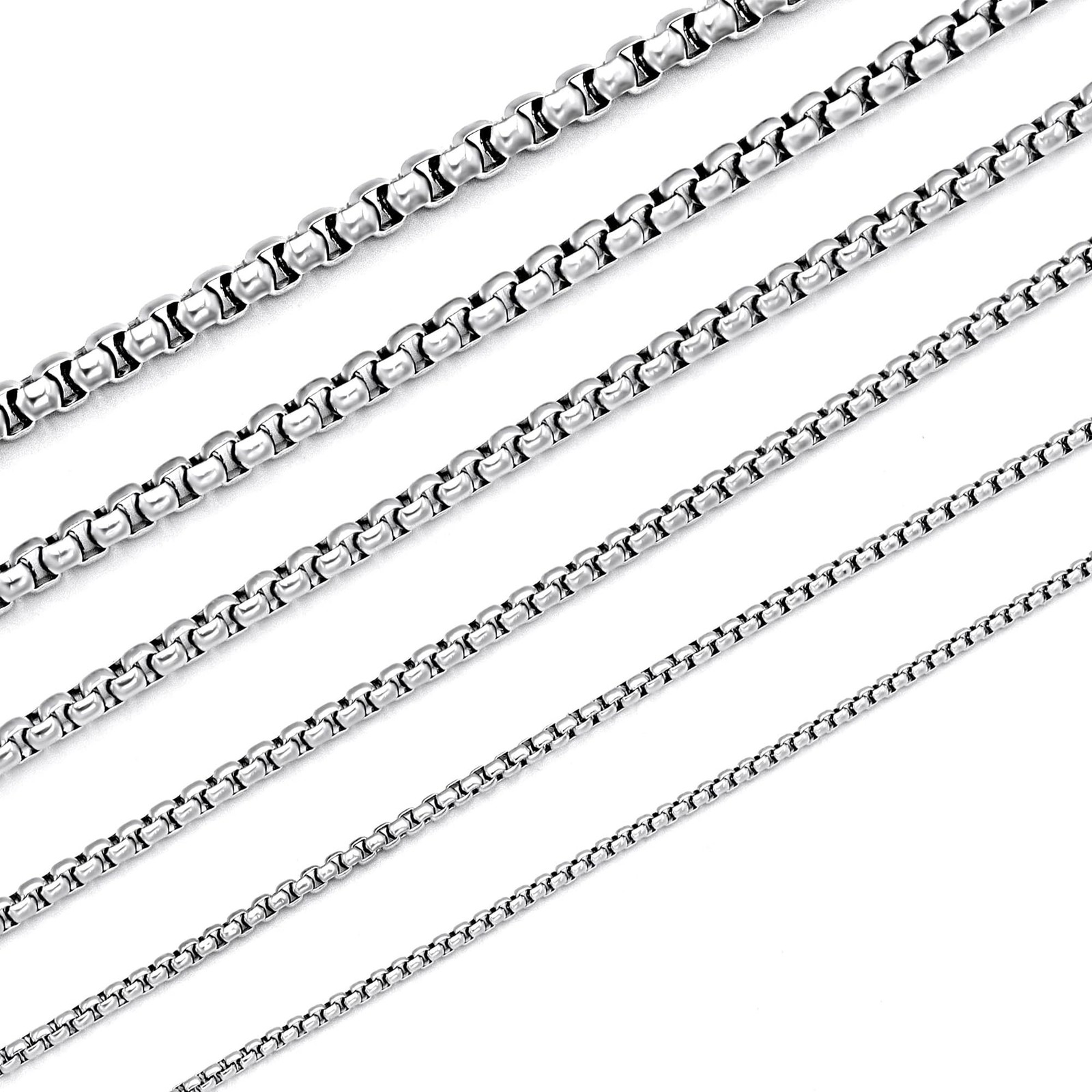 Stainless Steel Chain Necklace for Men 2.5MM Square Rolo Chains Round Box Cha…