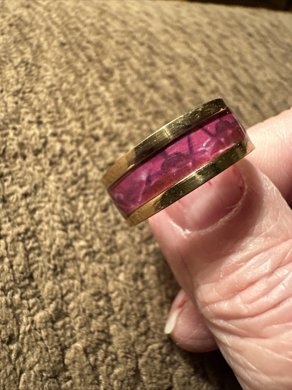 Love This Retro Pink And Blue Stainless Steel Gold Ring In Size 7