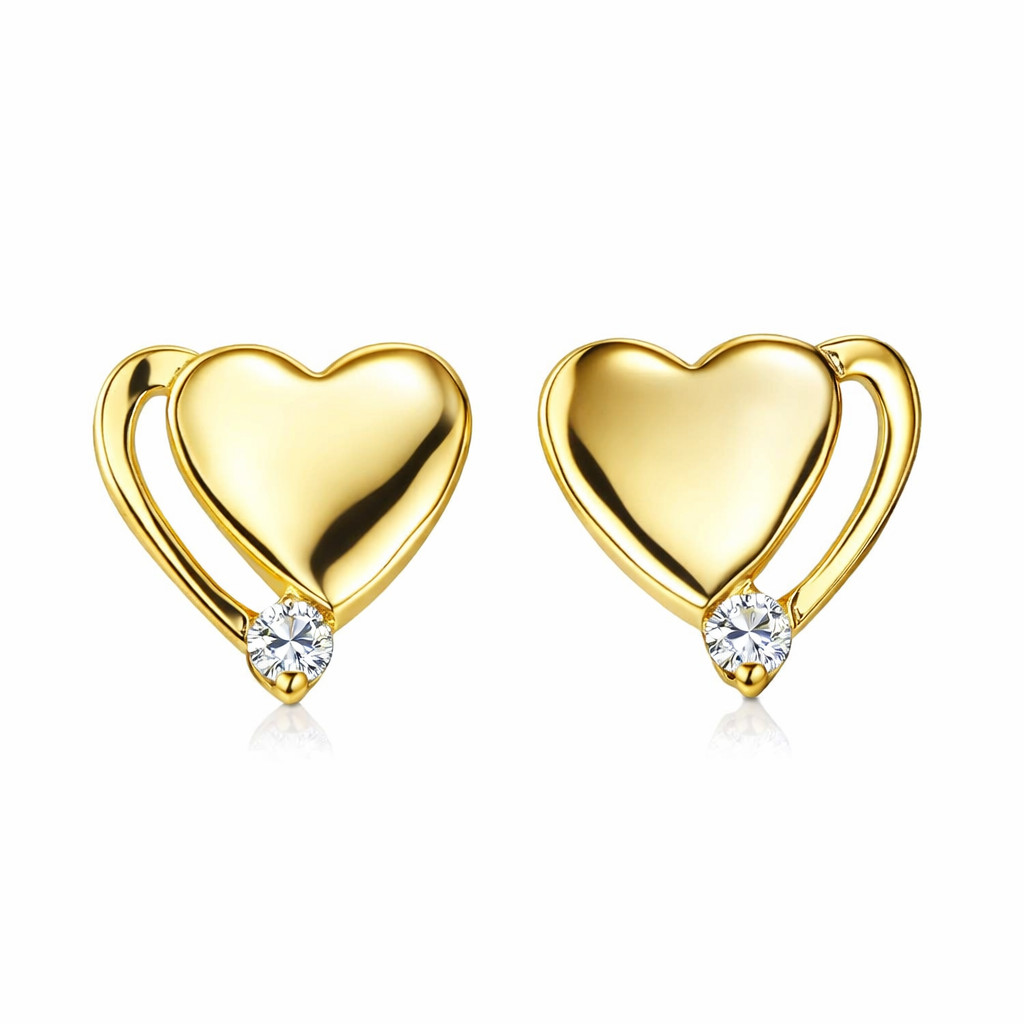 14K White or Yellow Gold Heart Shape CZ Stud Earrings