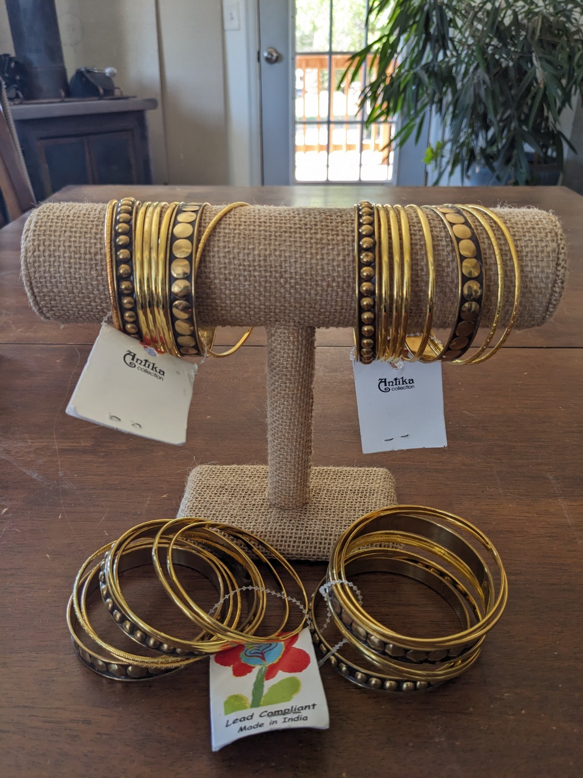 Lot of 4 sets of gold tone bangle bracelets India made Antika Collection