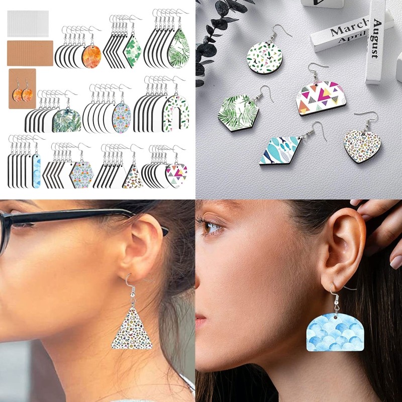 60Pcs Blank Dye Sublimation Earrings with Earrings Cardboard Double Sided Blank