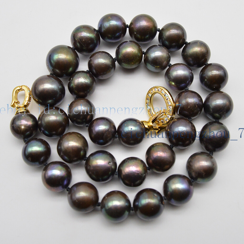 Huge 12-15mm Tahitian Black Multicolor Freshwater Round Pearl Necklace 18”