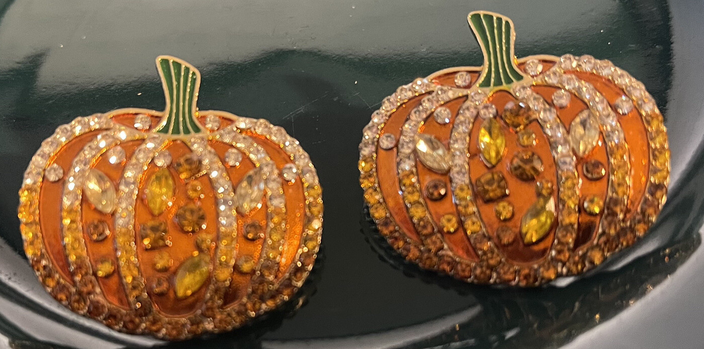 Flashy! Harvest BOLD PUMPKINS! Stud Rhinestone And Crystal Earrings Must See!