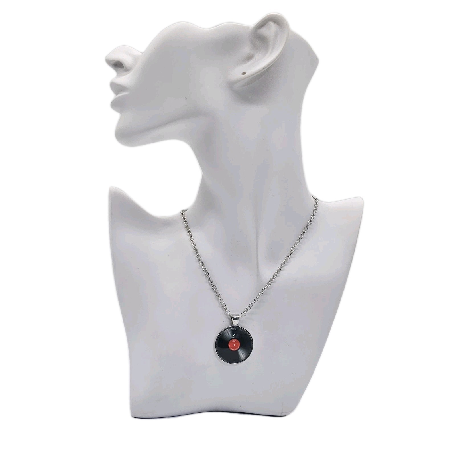 Music Record Pendant Necklace – Music Themed Jewelry – Silver Tone Disc & Chain
