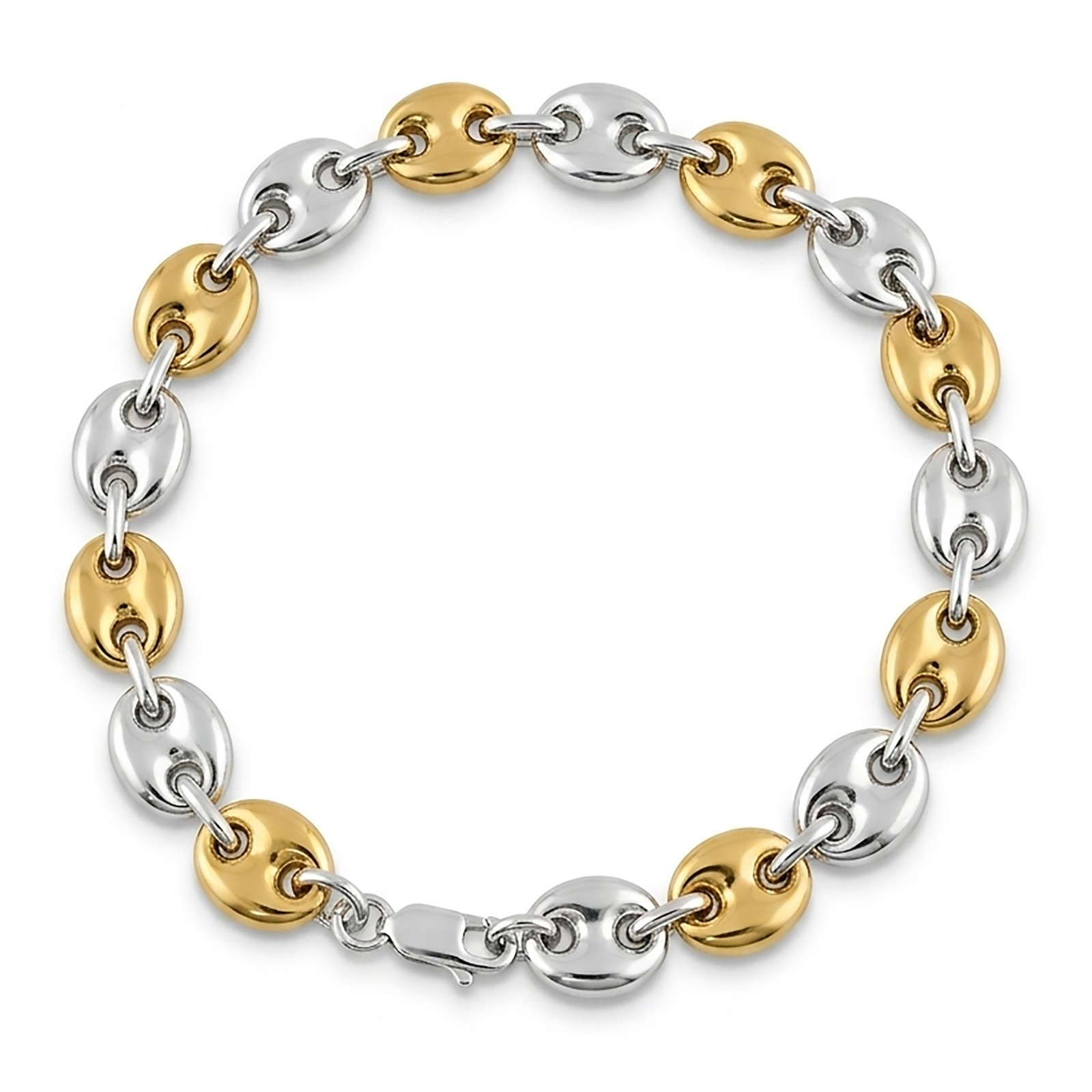 Puff Mariner Two Tone Bracelet 925 Sterling Silver 8″ Gift Ready Unisex
