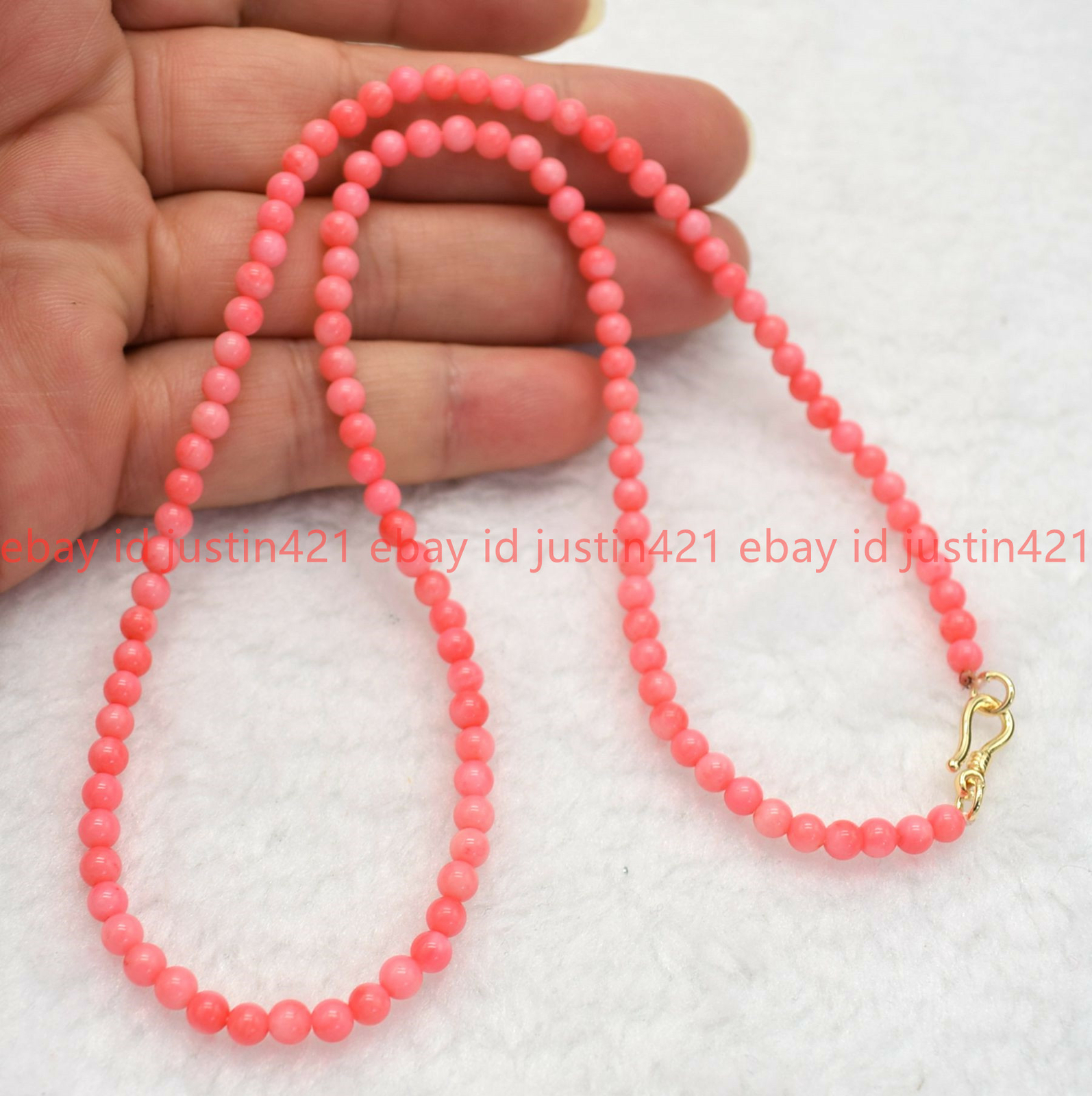 4mm Natural Pink Coral Round Gemstone Beads Necklace 16-28″