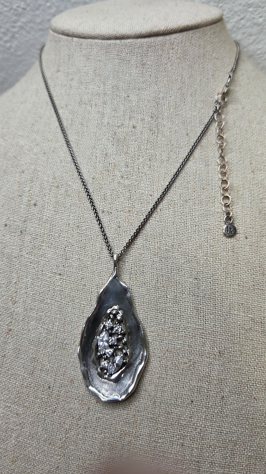 Jean Rachel 925 Sterling Silver Cubic Zirconia Leaf 18″ Chain W/ Pendant Signed