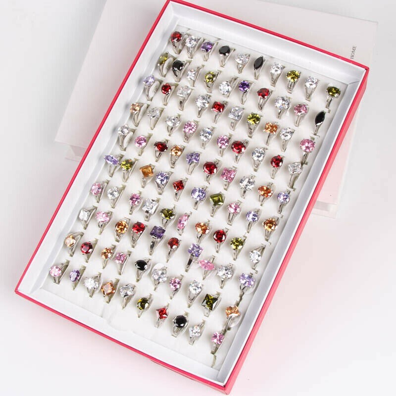 Wholesale Wedding Jewelry Mixed Lots 10pcs Women Lady’s Big Shine CZ Rings Gift