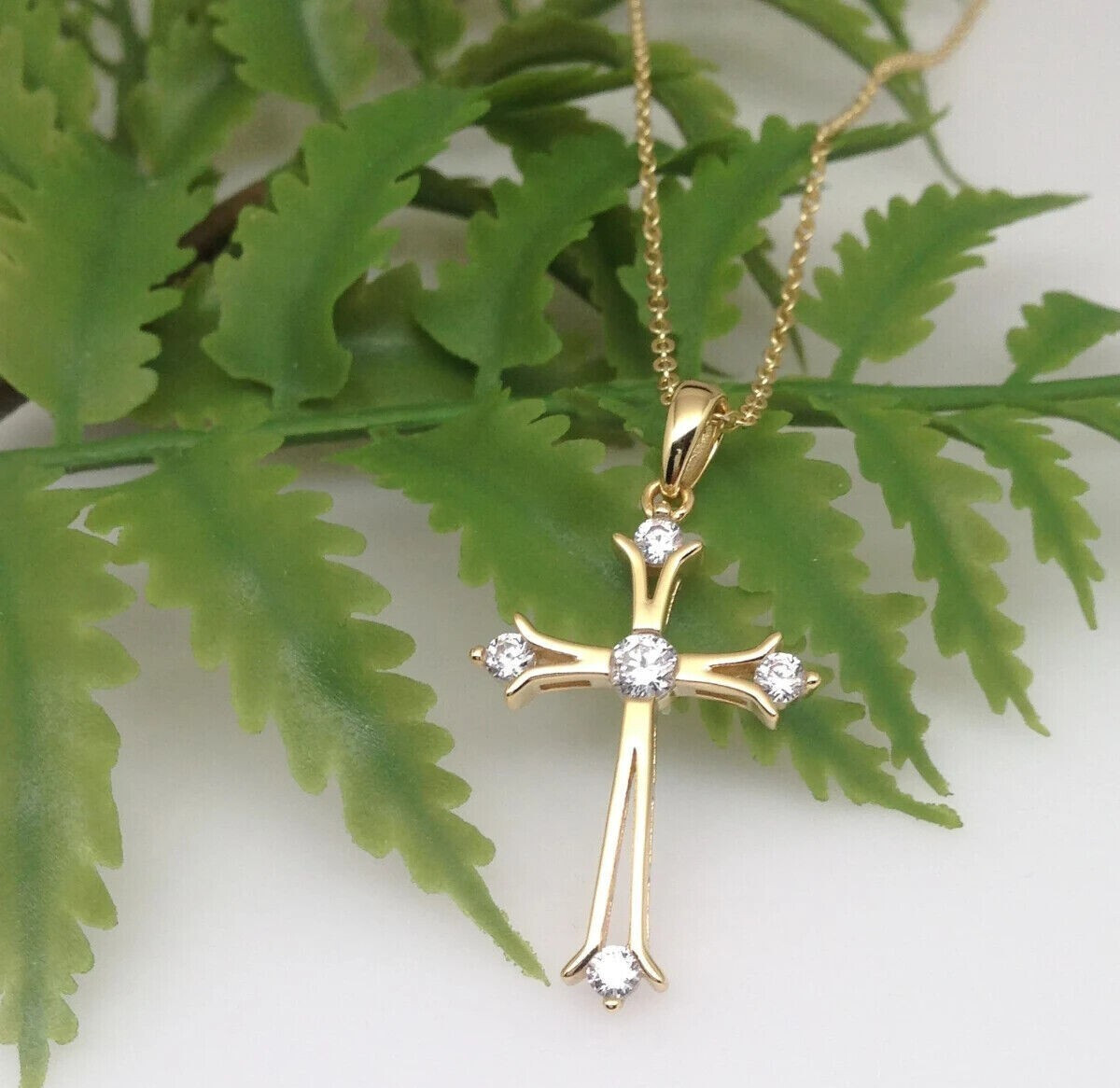 1.20Ct Round Cut Simulated Diamond Holy Cross Pendant In 14K Yellow Gold Plated
