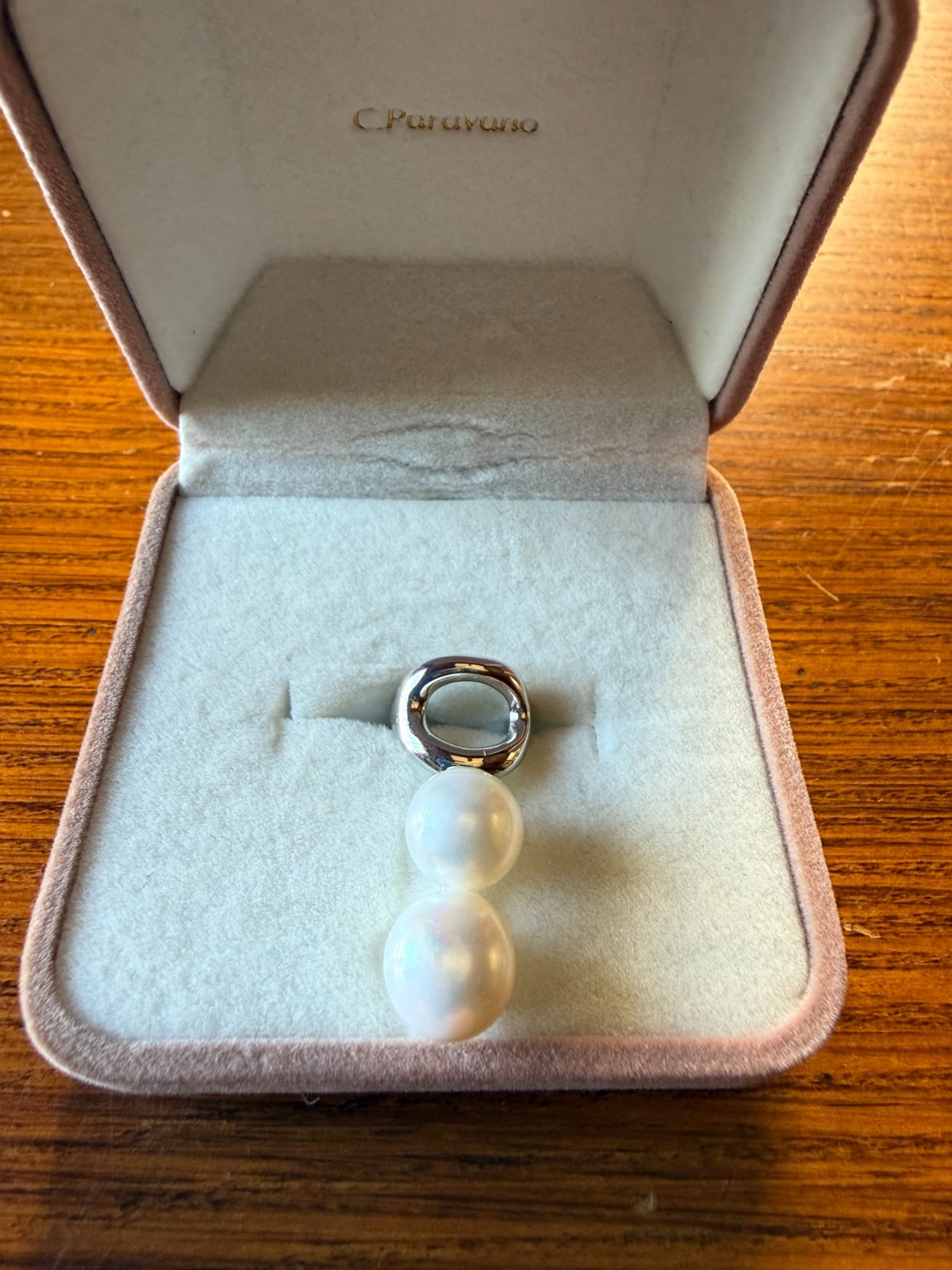 Silver Double Pearl ear cuff, designer stamped in original box – Charity DS31