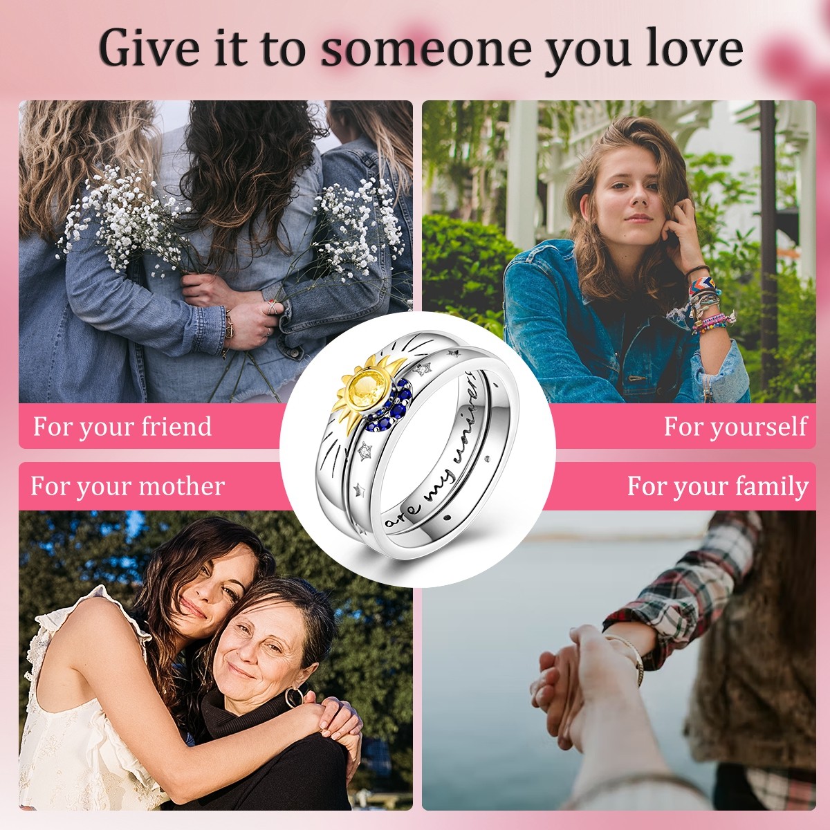 LAZA Original 925 Sterling Silver Ring Moon Sun Stars AAA CZ for Women Jewelry