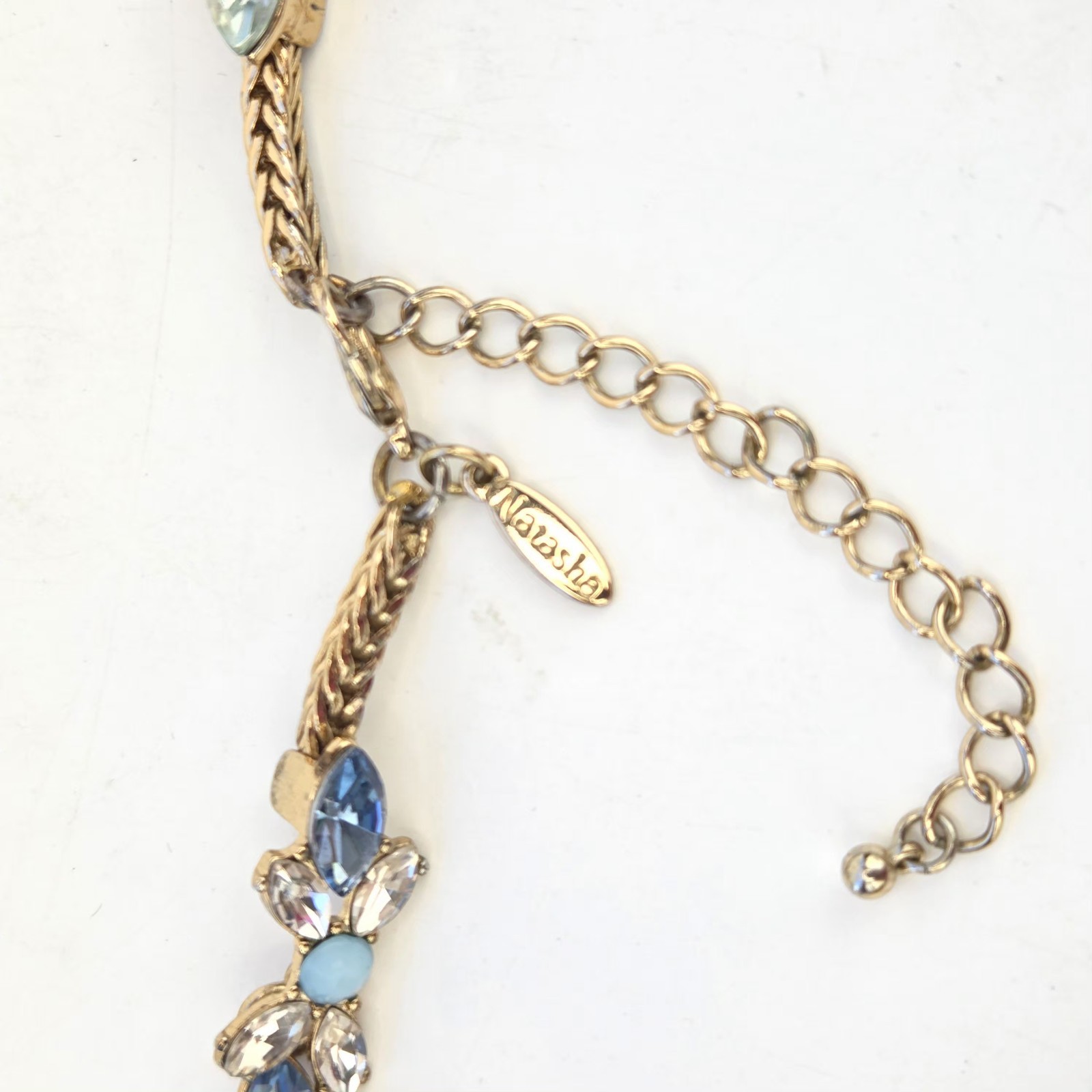 Natasha Statement Necklace 17″ Multi Colored Acrylic And Glass Stones Gold Tone